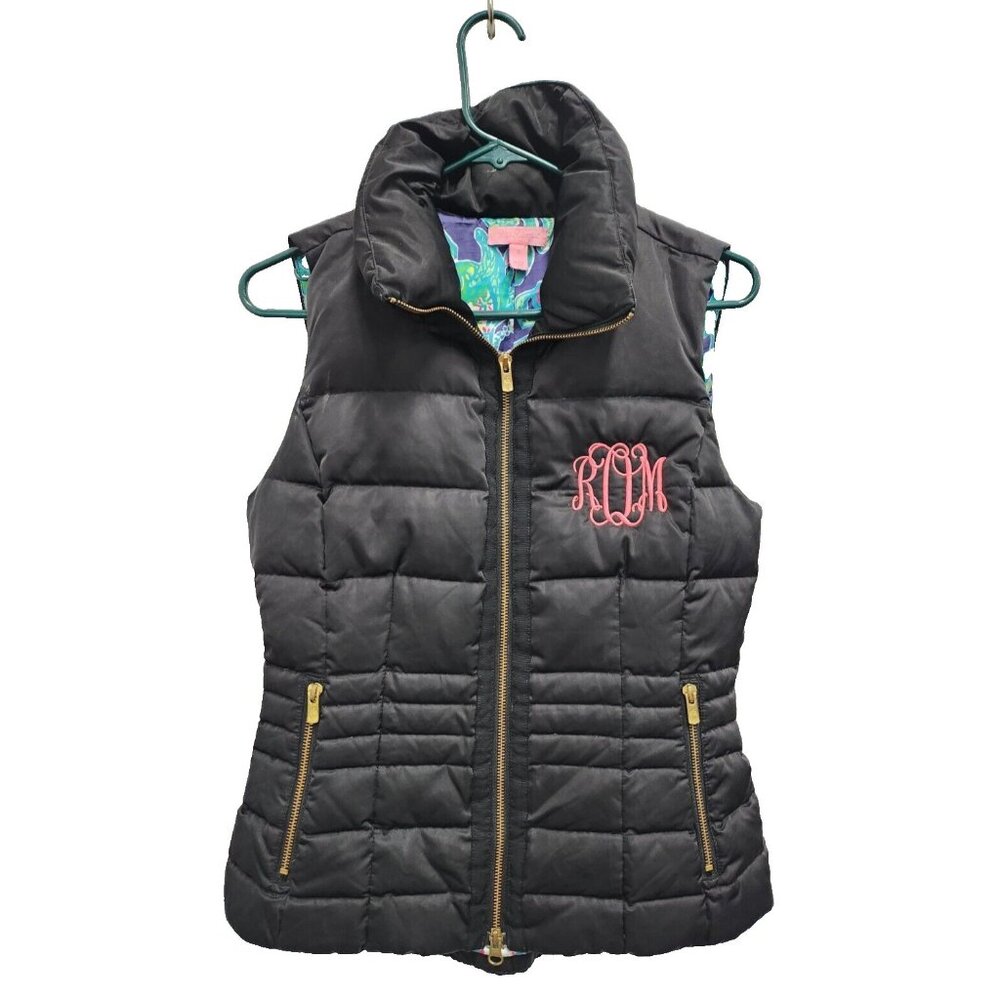 Lilly Pulitzer Womens Down Feather Puffer Vest Small Black Quilted Outdoor